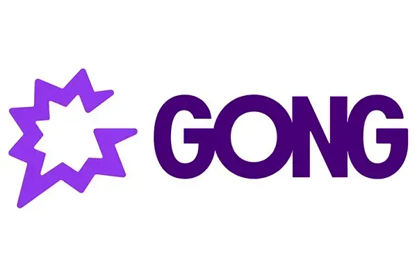 A purple logo with a star and the word gong on a white background.